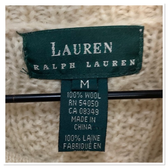 Lauren Ralph Lauren Wool Oversized Cableknit Cardigan Sweater Cream Size Medium - Picture 6 of 6